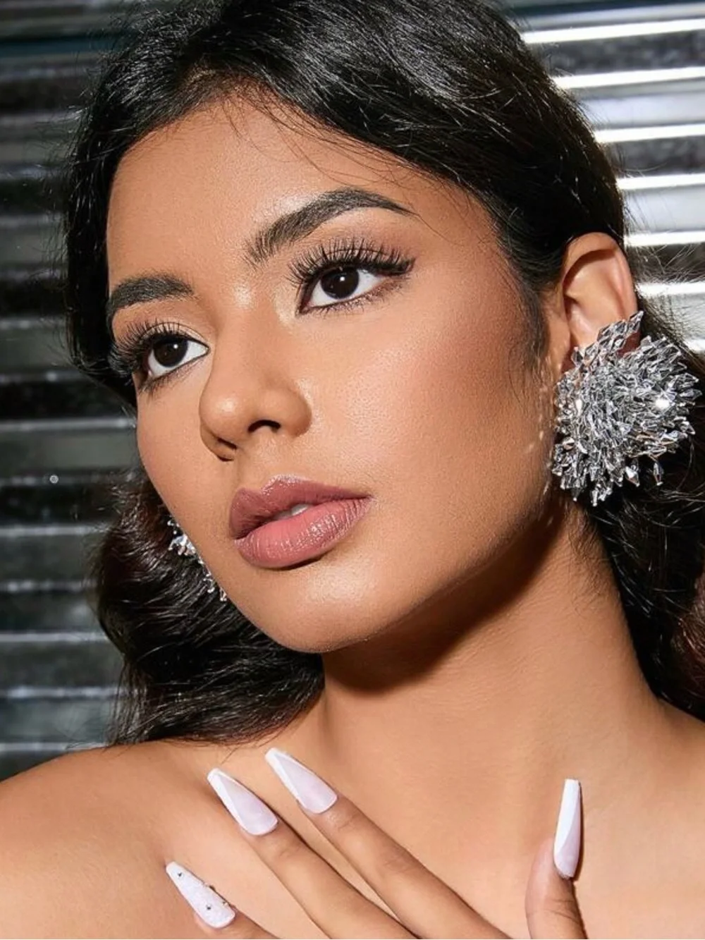 ✨Silver Crystal Cluster Statement Earrings - Women Jewelry